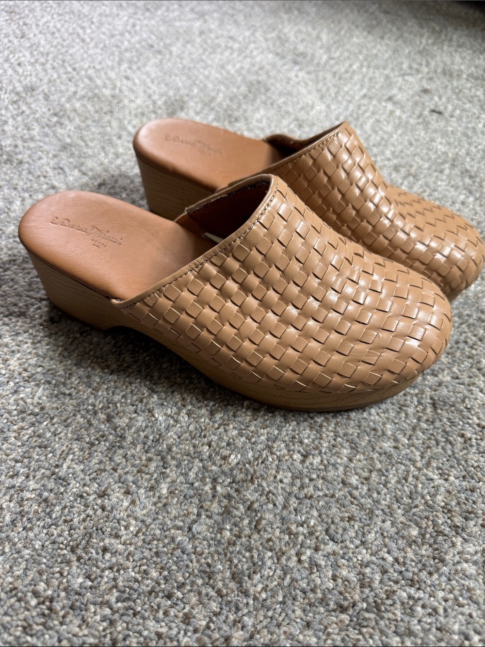 Woven Tan Leather Clog Mules size 6